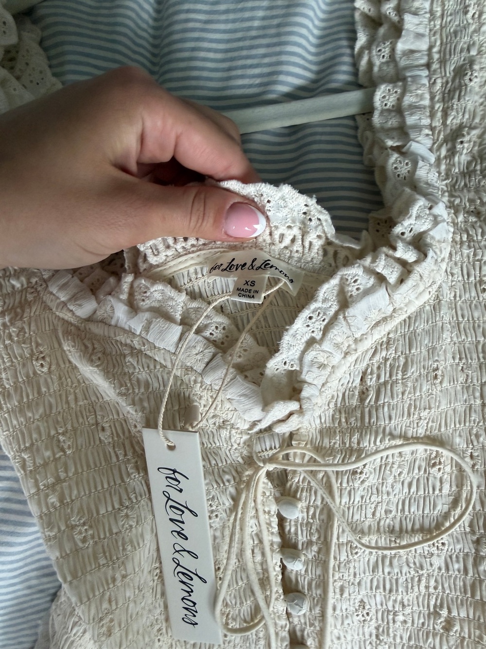 For Love & Lemons Cream Smocked Lace-Trim Camisole - Picture 2 of 4